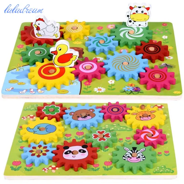 creative colour Wooden Gear Assembly Block Animal Assembled Building Blocks Materials Toys for kids best gift 1