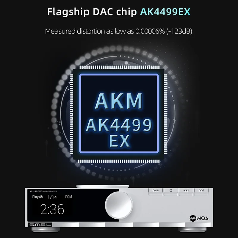 SMSL PL200 고해상도 클래스 CD 플레이어 디지털 오디오 MQA DAC AK4499EX Bluetooth 1000mW/32Ω 동축 광 출력(원격 제어 포함)