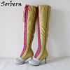 Sorbern Colorful Glitter Thigh High Boots Women High Heel Stilettos Custom Wide Calf Fit Shaft Length Over The Knee Ladies Boot