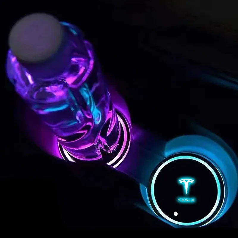 2개 자동차 LED 물컵 매트 음료 홀더 테슬라 모델 3 모델 Y 모델 S 모델 X 자동차 실내 물컵 받침대 액세서리