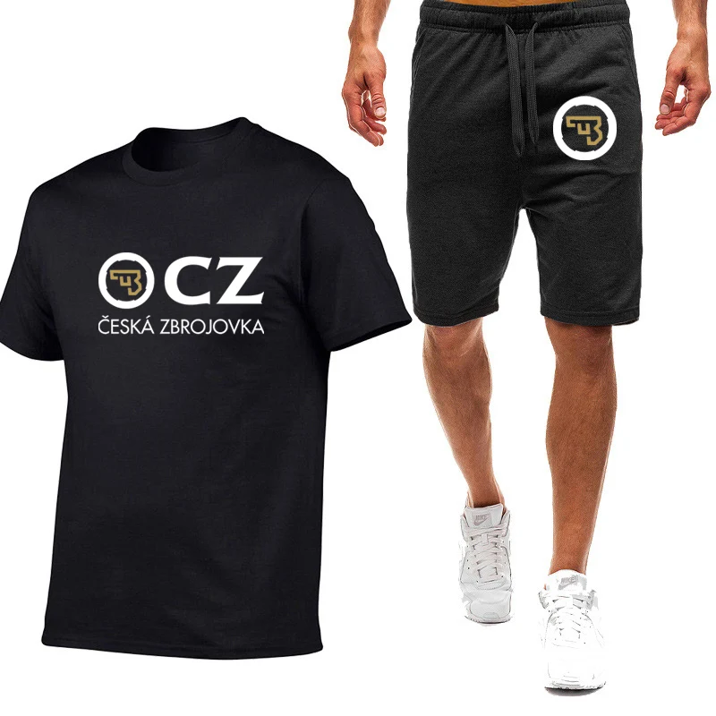 2023 Summer Fashion CZ Ceska Zbrojovka Czech Firearms Printing Round Neck Short Sleeve T Shirt+Casual Sweatpants Breathable Set