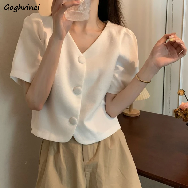 

Short Sleeve Shirts Women Cropped Kawaii Tops Summer Tender Fashion Рубашки Classic French Style Ulzzang Girlish Female Preppy