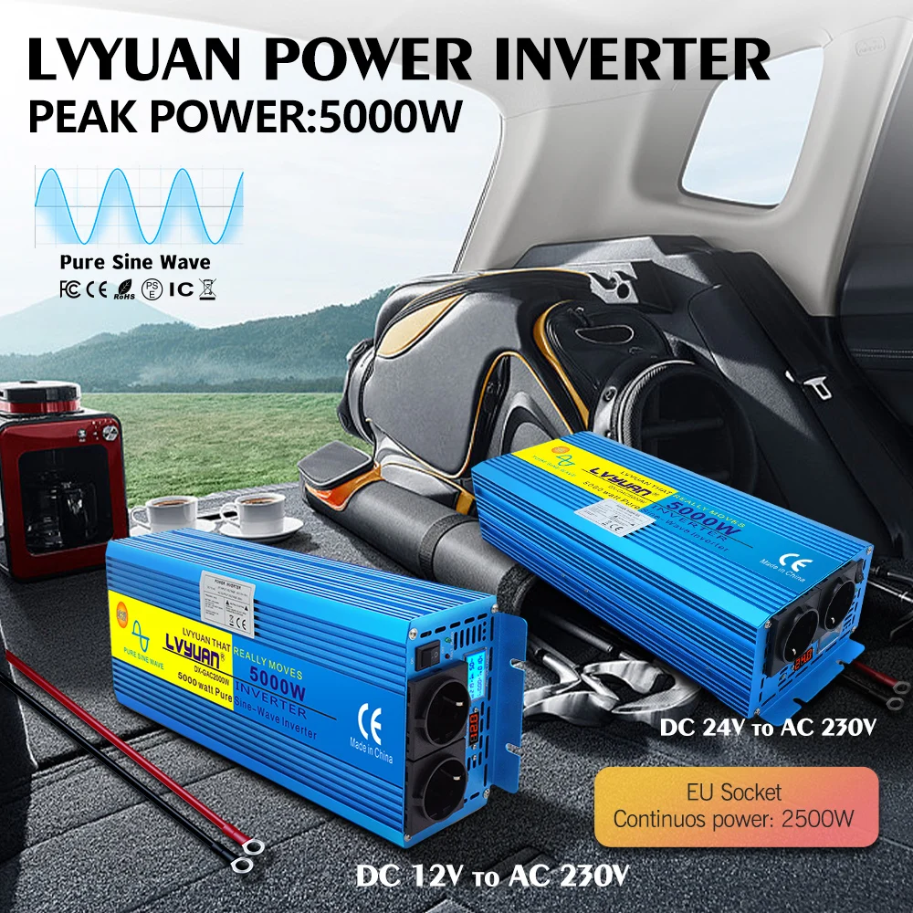 6kw Lvyuan Pure Sine Wave Inverter DC24V/12V to AC220V Power Transformer Adapter Motor Home Converter