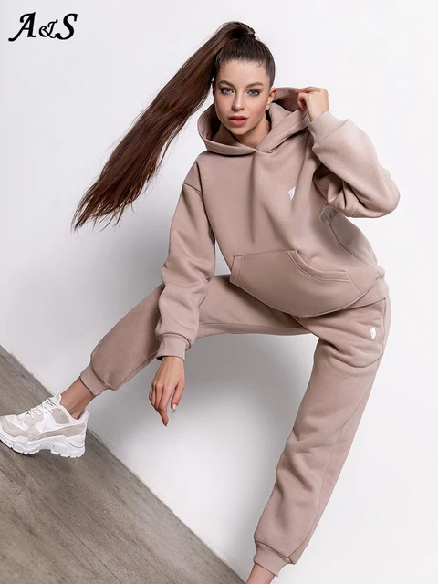 Pantalon deux pièces pour femmes 2 pièces sweat à capuche pour femme tenue  solide à manches longues costume décontracté tenue de Sport sweat-shirt et