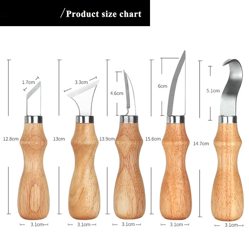 5PCS Wood Carving Knife Set with Ergonomic Hook Chisel 6