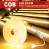 220V COB LED Strip Light with Switch EU Power Plug 2Pin Wire 240LED/M IP67 Waterproof Bright Flexible Adhesive Tape LED Lighting 3