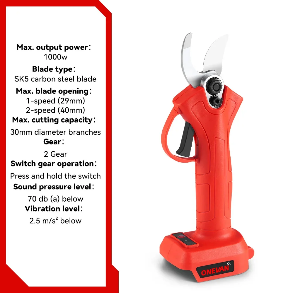 Description Picture 5 of item30MM Brushless Electric Pruning Shear 2 Gears Battery Puner Rechargeable Fruit Tree Bonsai Garden Tools For Makita 18V Battery