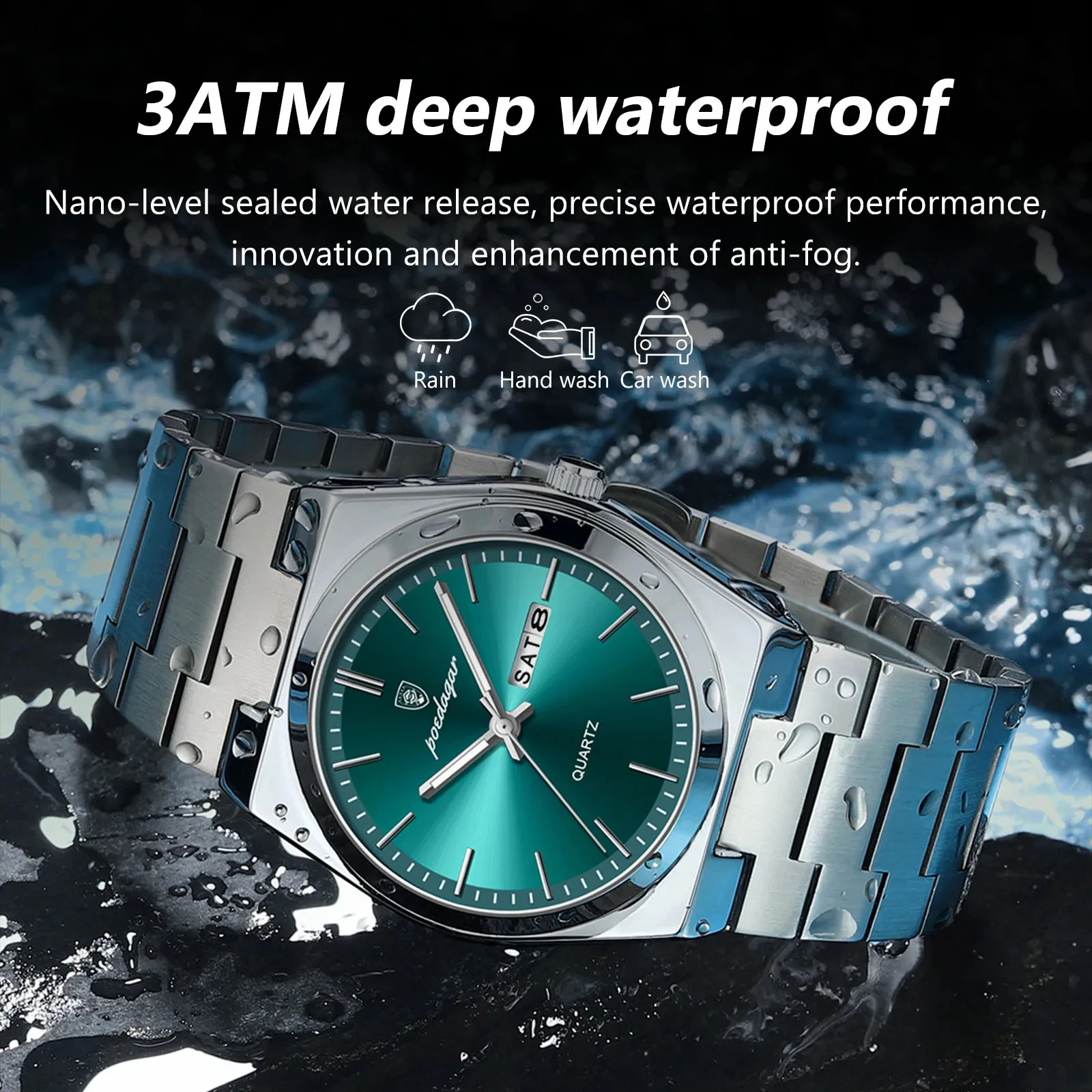 POEDAGAR Luxury Quartz Man Wristwatch Sport Men Watches Waterproof Luminous Date Week Stainless Steel Men's Watch Male Reloj+box 3