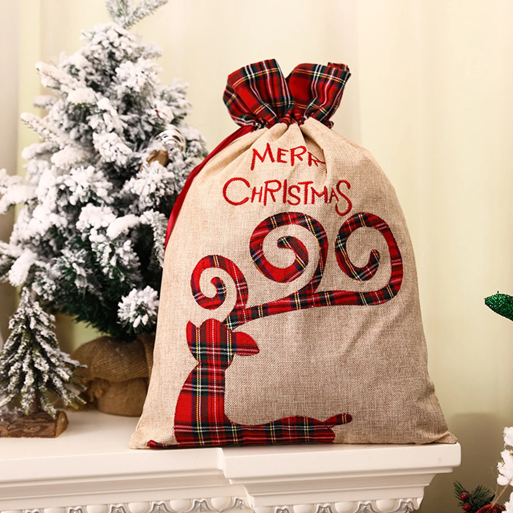 Bolsa de regalo navideña personalizada con cordón, ideal para decorar fiestas navideñas, juguetes y regalos de niños y niñas._voghion.com