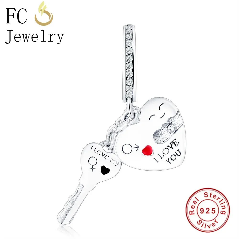 

FC Jewelry Fit Original Brand Charms Bracelet 925 Sterling Silver Enamel Letter Heart Lock Key Beads For Making Berloque 2019