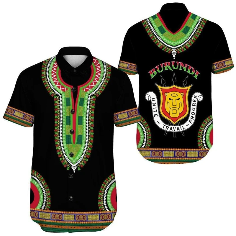 thumbnail image 1 of Camisas gráficas con mapa de la bandera de Burundi y estampado completo para hombres, camisas casuales de manga corta hawaianas para la playa, blusas con emblema nacional para hombres, 1 of 5