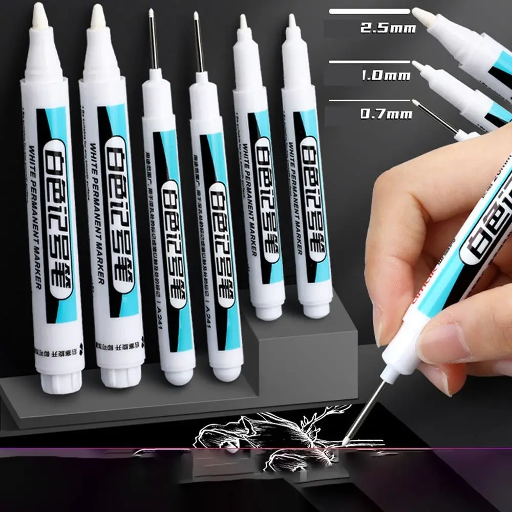 

0.7mm/1.0mm/.2.5mm White Permanent Paint Pen Waterproof Smooth Writing White Marker Pens Not Easily Deformed Wear Resistant