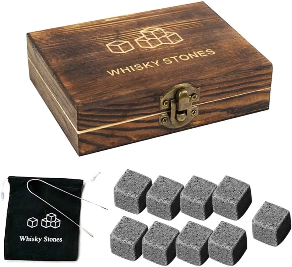 9Pcs Whiskey Stones Gift Set Granite Chilling Stones Whiskey Rocks Reusable Ice Cubes Best Gift for whiskey lovers