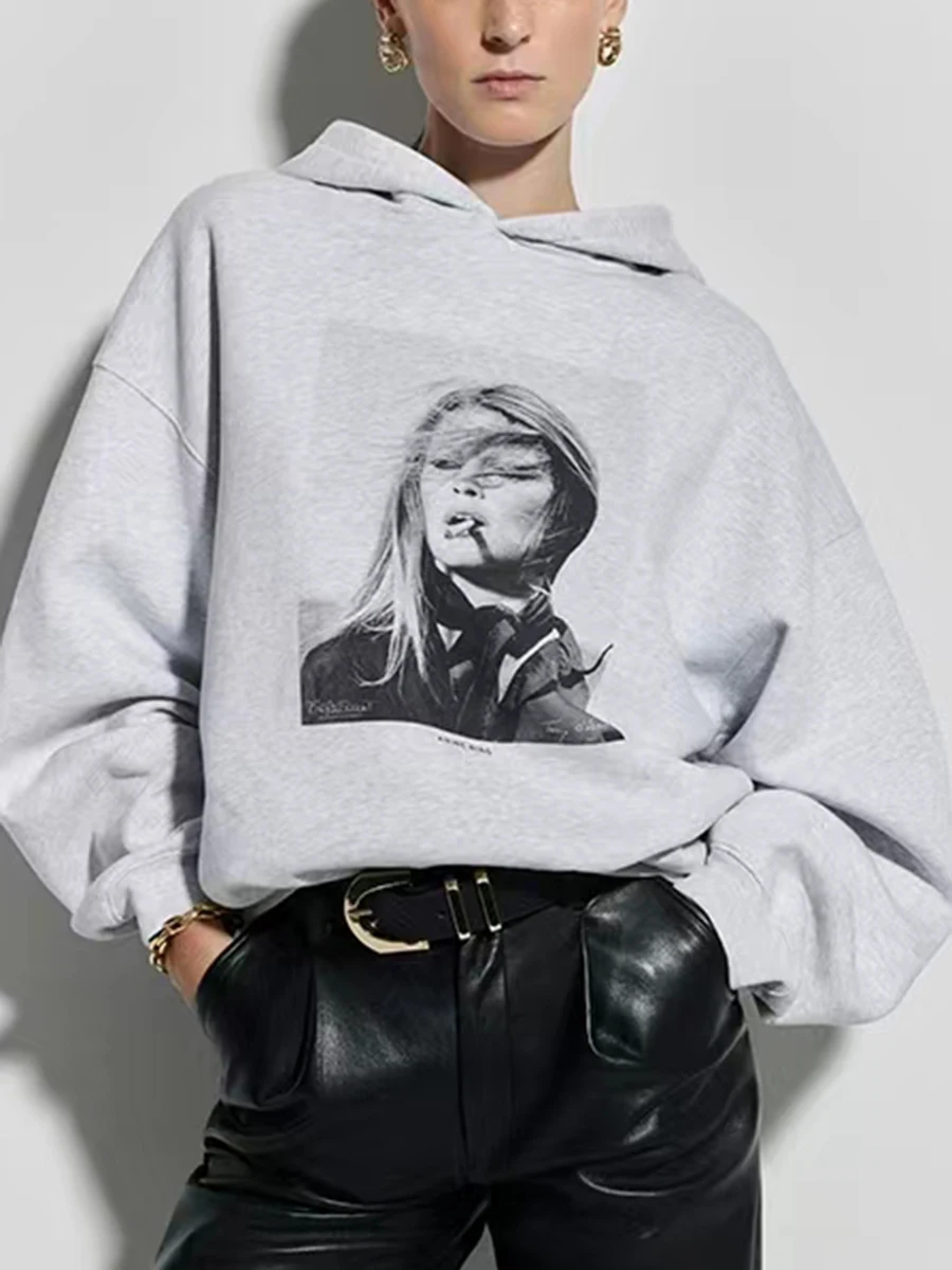 

Fashion Girl Print Hoodies Women Winter New Cotton Warm Classic Graphic Casual Pullover Tops Oversized Vintage Y2K Sweatshirts