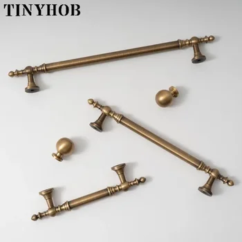 Vintage Bronze ทองเหลืองสําหรับห้องนอนห้องครัวตู้ตู้ลูกบิดประตูตู้เสื้อผ้าเฟอร์นิเจอร์ฮาร์ดแวร์ 224 มม 1