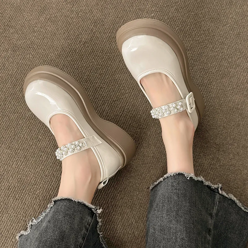 Women  New Spring and Autumn Versatile Pearl British Mary Jane Single Shoes