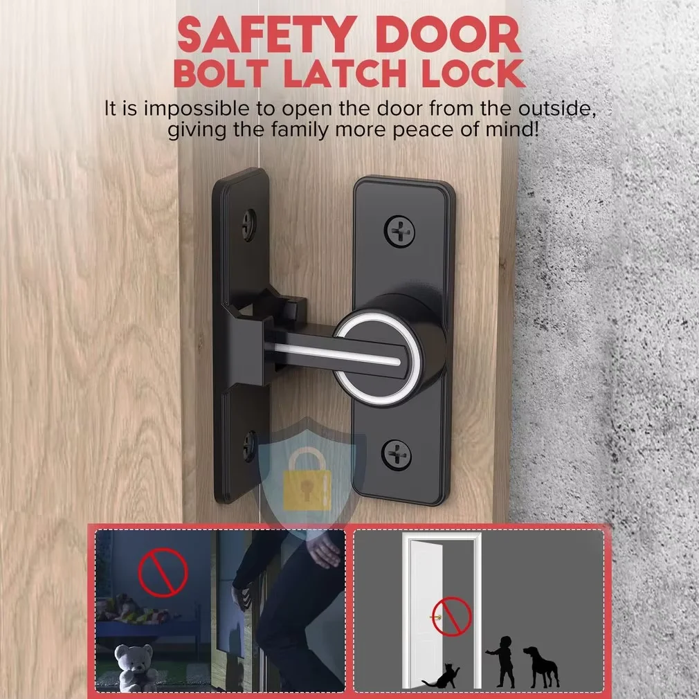 Interior Door Bolt Luminous Old-fashioned Surface-mounted Room Roor Latch 90 Degree Heavy-duty Lock