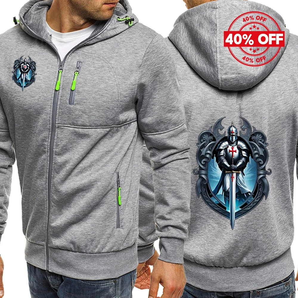 Mens Solid Color Hoodie Jacket Knights Templar Pattern