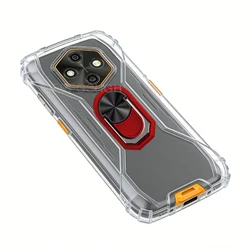 Rugged 6.56 TPU Silicone Phone Case with Back Finger Ring and Bracket Stand for Case & Holder (Transparent C Red)