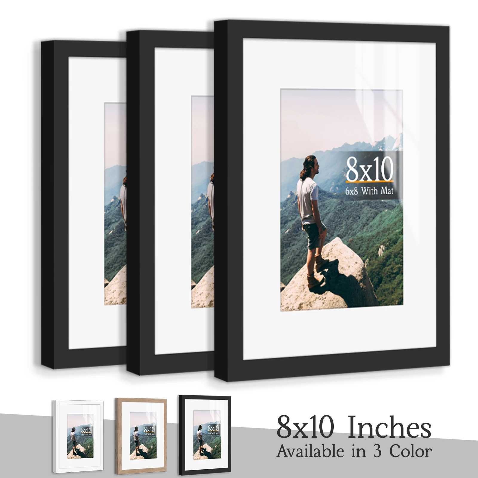 그림 프레임 박스 세트, 사진 디스플레이, 매트 포함 6x8, 매트 없음, 블랙, 화이트, 버리우드 사진 프레임, 8x10, 3 개