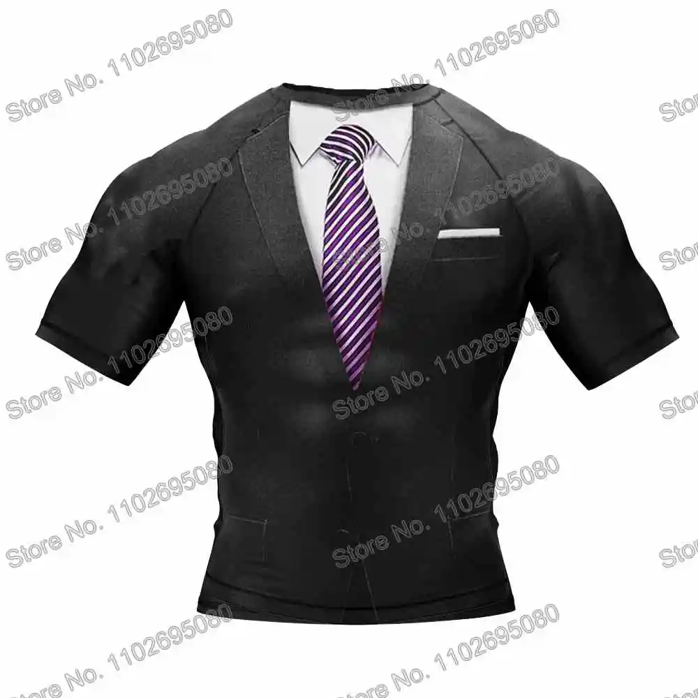 Black Tuxedo Surf Clothing BJJ MMA Men Rash Guard Short Sleeve Diving T-Shirt Tight Swimwear Summer Beach Floatsuit Women GYM rash guard