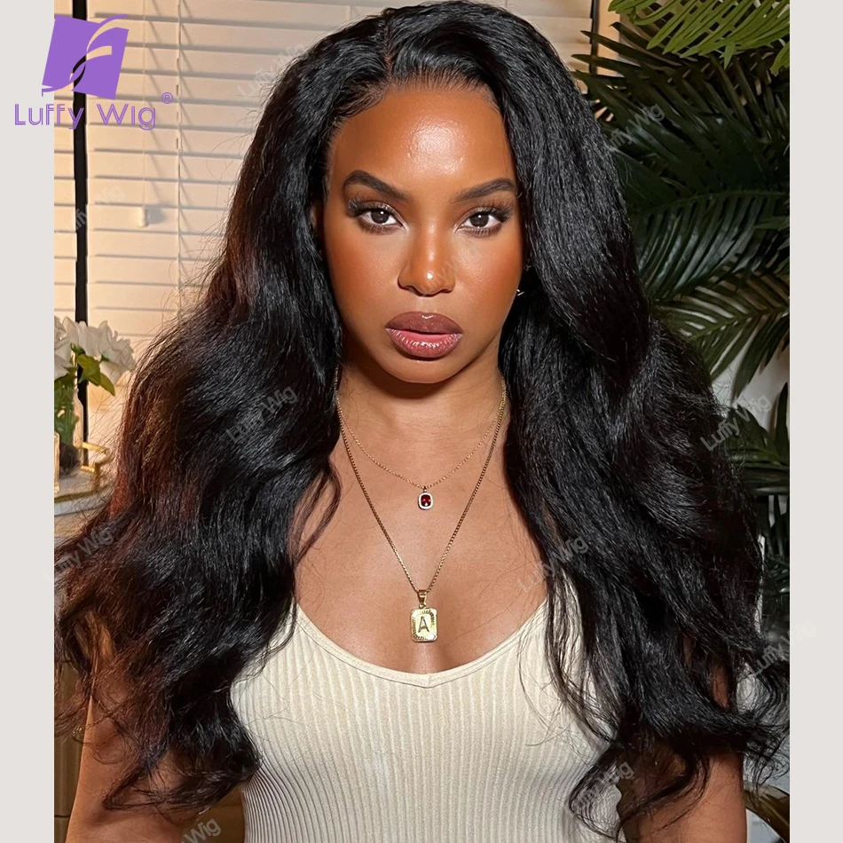 

Kinky Yaki Wavy V Part Wig Human Hair Brazilian Remy Hair VPart Wigs No Leave Out 180Density U Shape Wig For Black Women Luffy