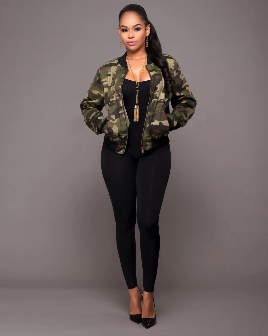Fashion women's long sleeve camouflage jacket top long puffer Coats & Jackets