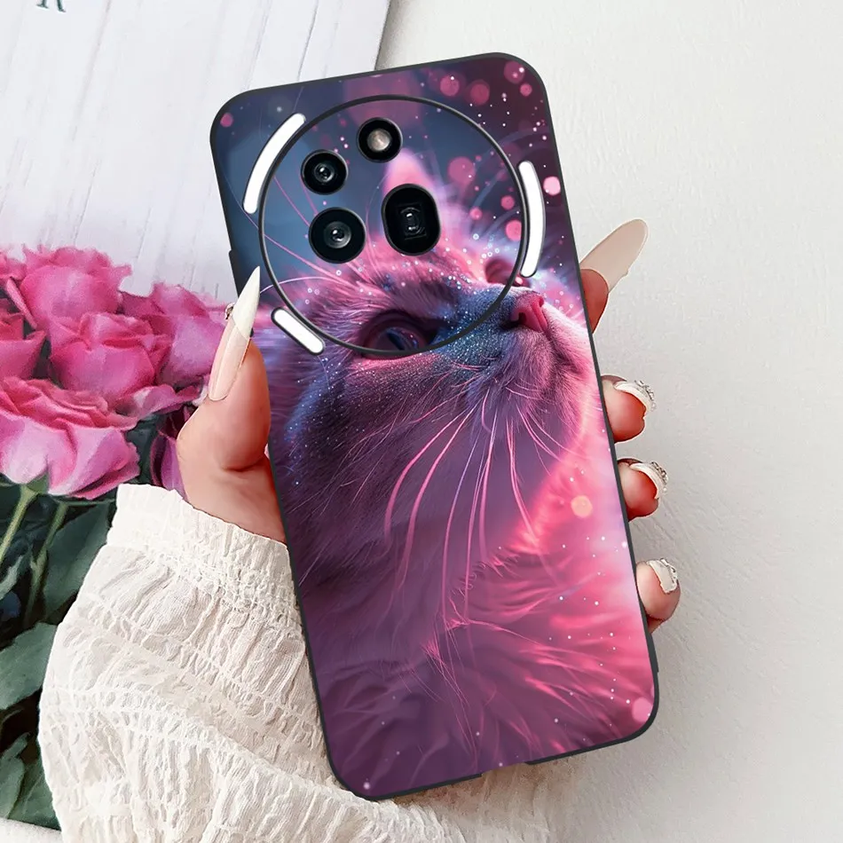 Elegant Butterfly Cat Printed Black Silicone Soft Phone Case