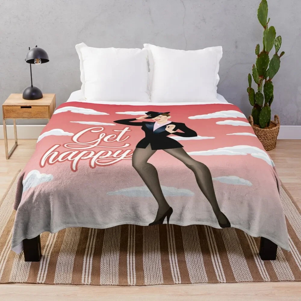 

Get happy Throw Blanket Fluffys Large funny gift Decorative Sofa Blankets