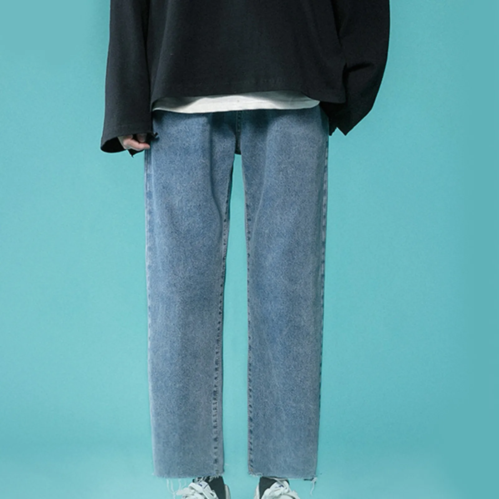 

Male Straight Jeans Loose Bottoms Solid Color Trousers Casual Pants Korean Fashion Streetwear Ins Men'S Outdoor Pantalones