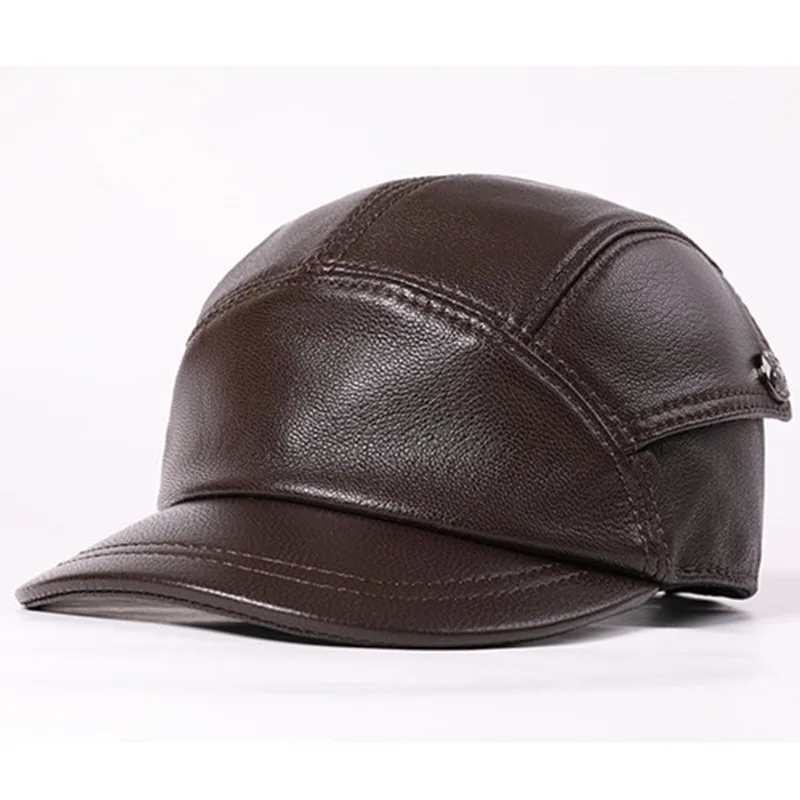 

Free Shipping New Autumn Winter Natural Sheepskin Leather Caps For Men Warm Baseball Cap Novel Personality Golf Cap Women's Hats