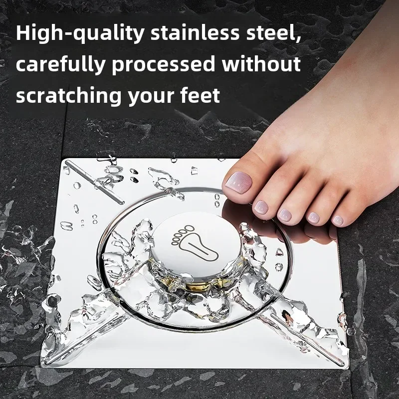 Brass Chrome Pop Up Foot Floor Drain 10*10cm Anti-odor Bath Drains Push Down Deodorization Square Matte Shower Room Plug Cover