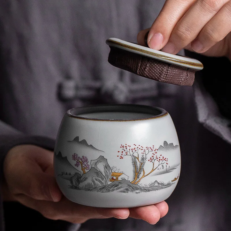 Retro Ruyao Ceramics Tea Caddy Tieguanyin moisture-proof Sealed Storage Tank Portable Travel Tea Boxes Spices Containers Tea Jar