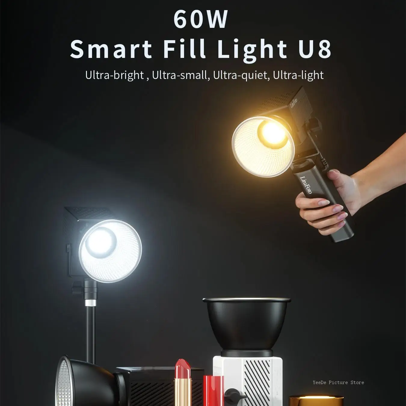 Litufoto 야외 비디오 녹화용 LED 비디오 조명, 사진 스튜디오 램프, U8 60W, 2700k-7500k 사진 조명