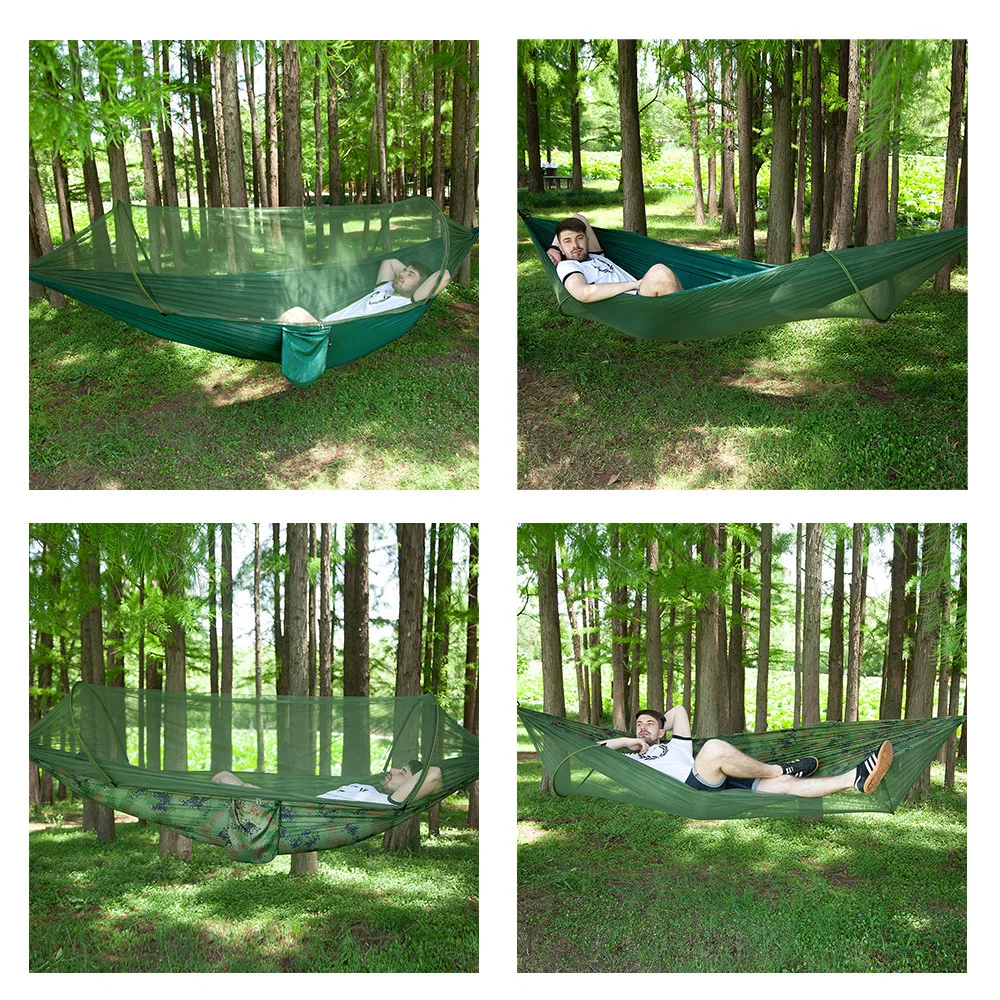 1-2 Person Outdoor Camping Hammock High Strength Parachute Fabric Hanging Bed Travel Hunting Sleeping Swing with Mosquito Net