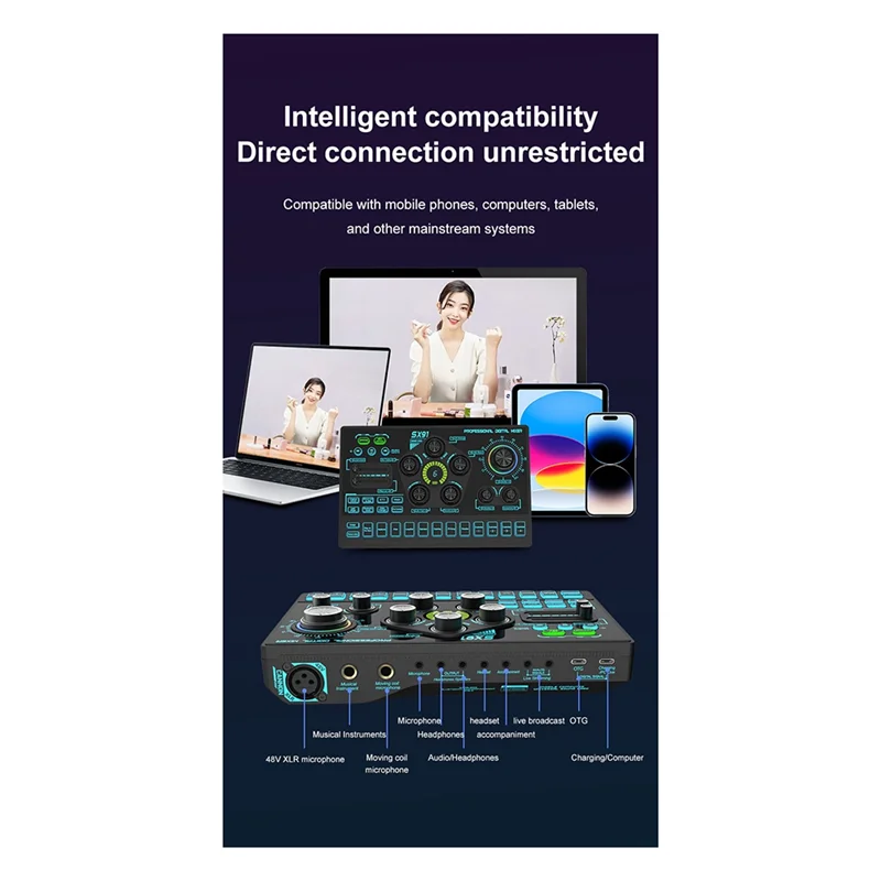 3CGRO-SX91 라이브 사운드 카드 USB 사운드 믹서 전문가용 오디오 믹싱 콘솔 앰프 라이브 노래용 PC 노트북 휴대폰