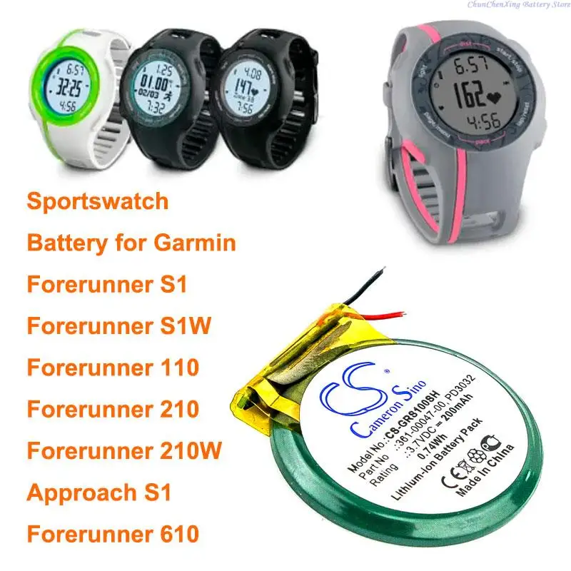 Batteria Smartwatch Cameronsino 200Mah Per Garmin Approach S1, Forerunner 110, 210,210W, S1,S1W, 610