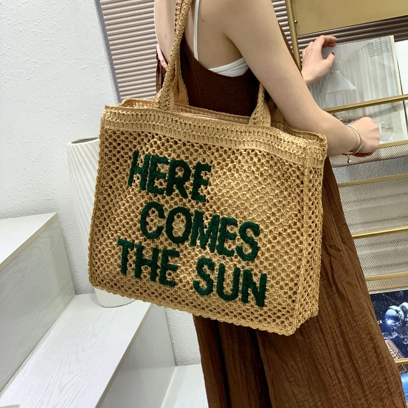 Fashion Straw Bag Large Capacity Tote Beach Casual Embroidery Single Shoulder bags High Quality Women's Handbag