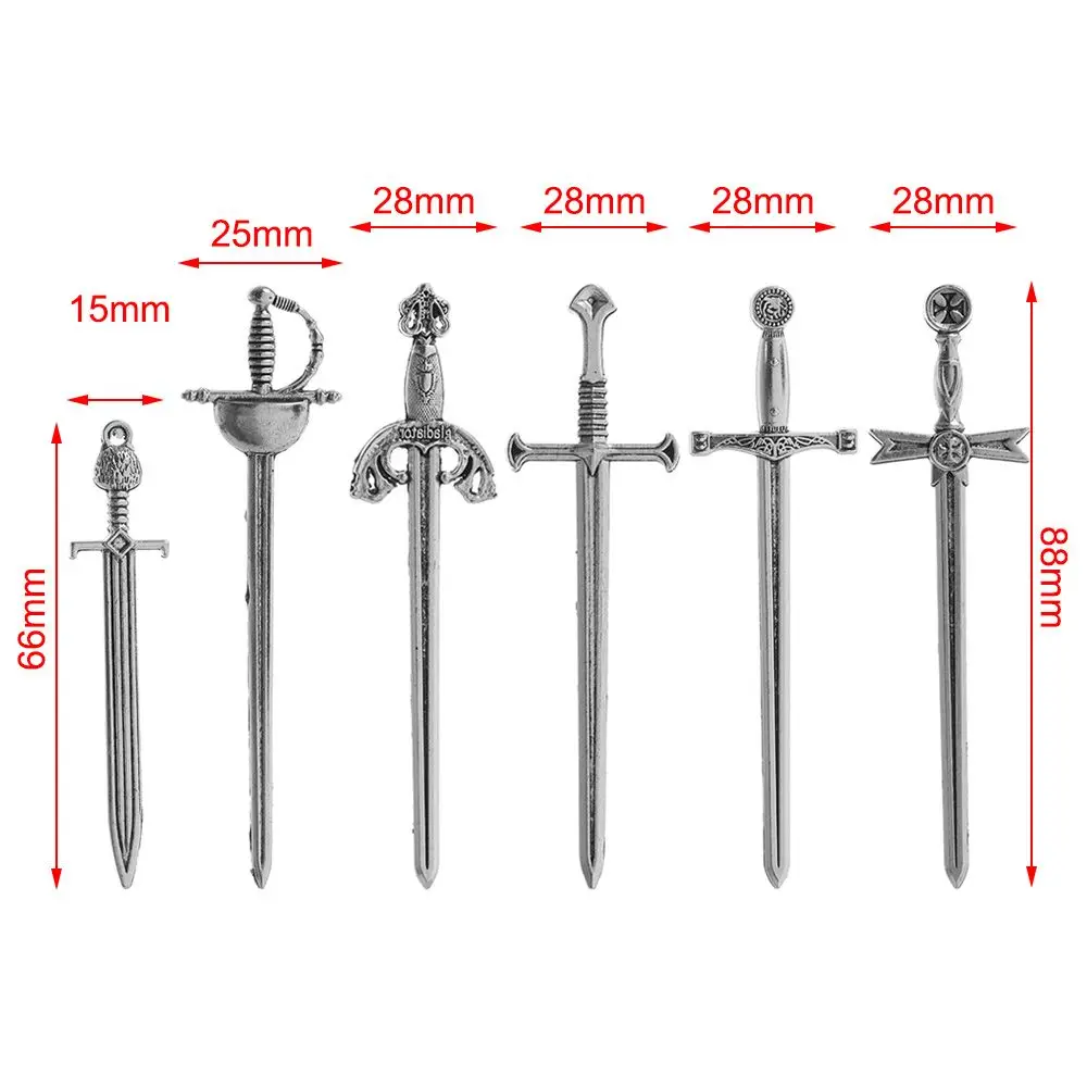 Metal Bookmark Bookmarks Stationery Supplies 6Pcs Accessory Craft Pendants Silver Swords Knife Bookmark Antique Swords Knife Bookmark Jewelry Making Charms