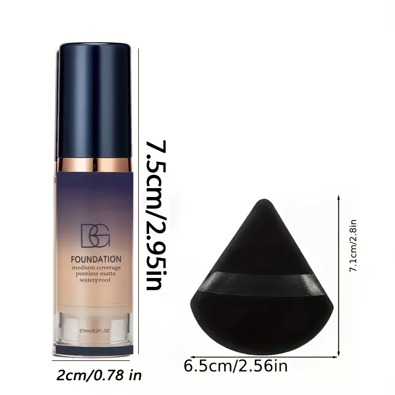 2pcs Face Makeup Set, Includes a Bottle of All in One Foundation and a Black Triangular Powder Puff - 6