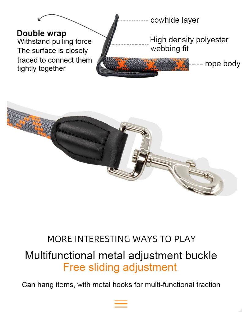 2.6M Hands Free Dog Slip Leash for Running Multifunctional Dog Training Leads Nylon Double Leash for Puppy Small & Large Dogs