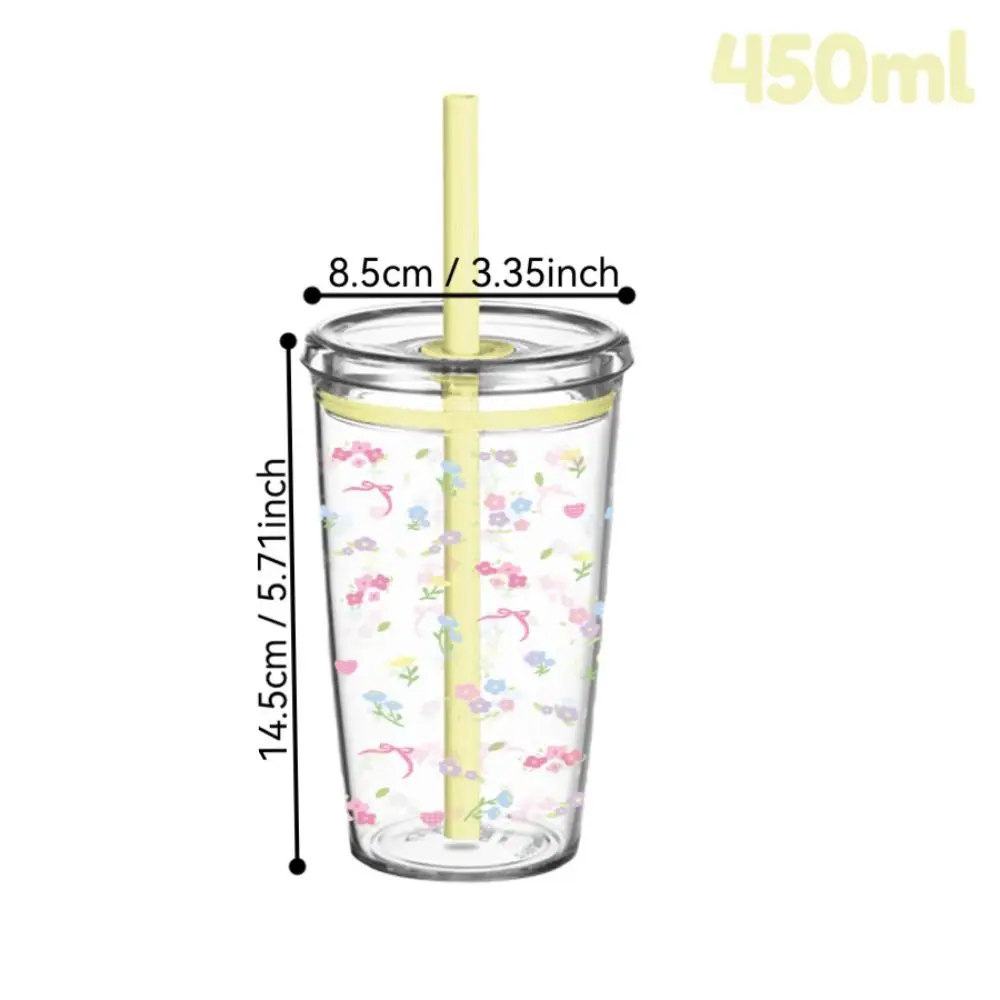 Portable 450ml Milk Tea Straw Cup Transparent Reusable High-value Coffee Cup Plastic Single Layer Drinking Cup Office