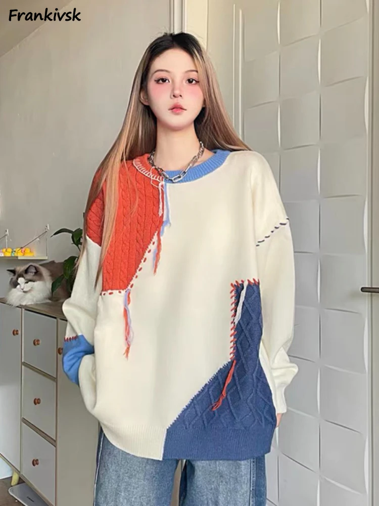 

Vintage Sweaters Women Loose Frayed High Street Korean Style Aesthetic Slouchy Spring Autumn Retro Prevalent New Asymmetrical