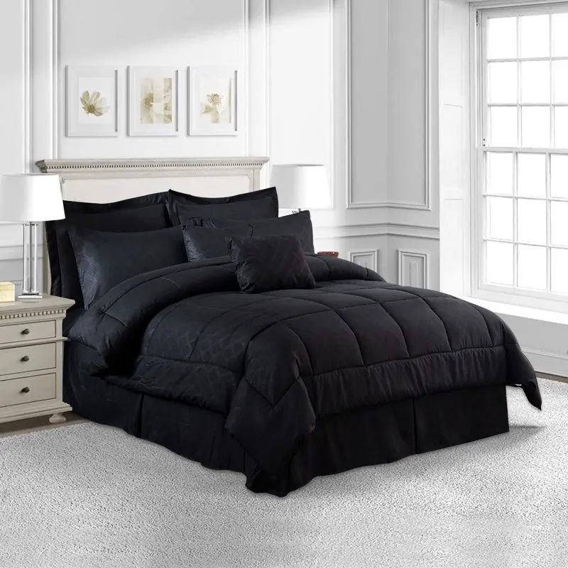 

10 Piece Bed in a Bag Queen Size Comforter Set Bedding Set, Pattern, Black