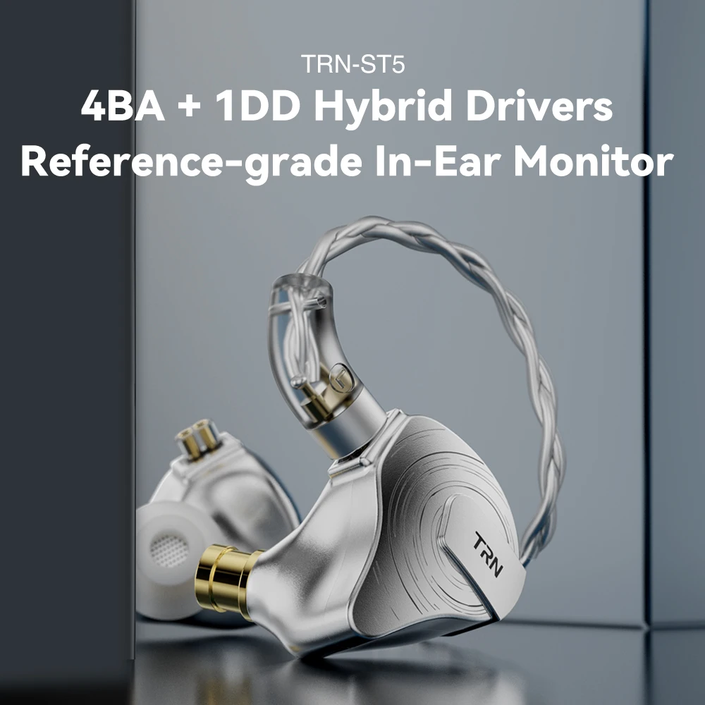 TRN-ST5 4BA + 1DD 하이브리드 행잉 인 이어 헤드셋, 10 드라이버 유닛, HIFI DJ 모니터 이어폰, 이어 버드, BAX kirin용 소음 제거