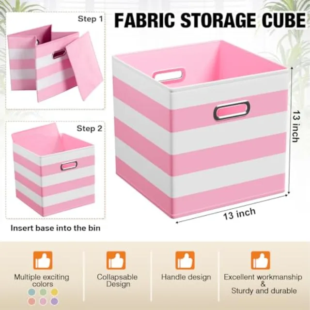 6 Pcs Fabric Storage Cubes with Metal Handle ed Style Collapsible Bins Organizer for Books Room Closet Toys School Nursery Gift