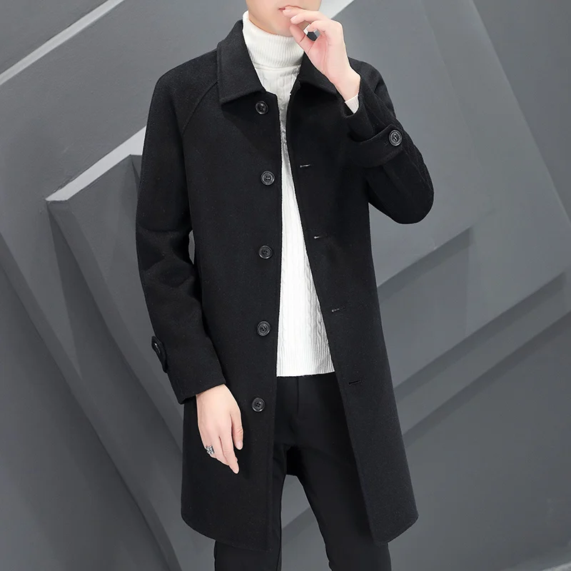 High Quality Men's Autumn Winter Wool Coat Business Casual Top Woolen Jacket Mid-Length Overcoat Double-Sided Woolen Windbreaker