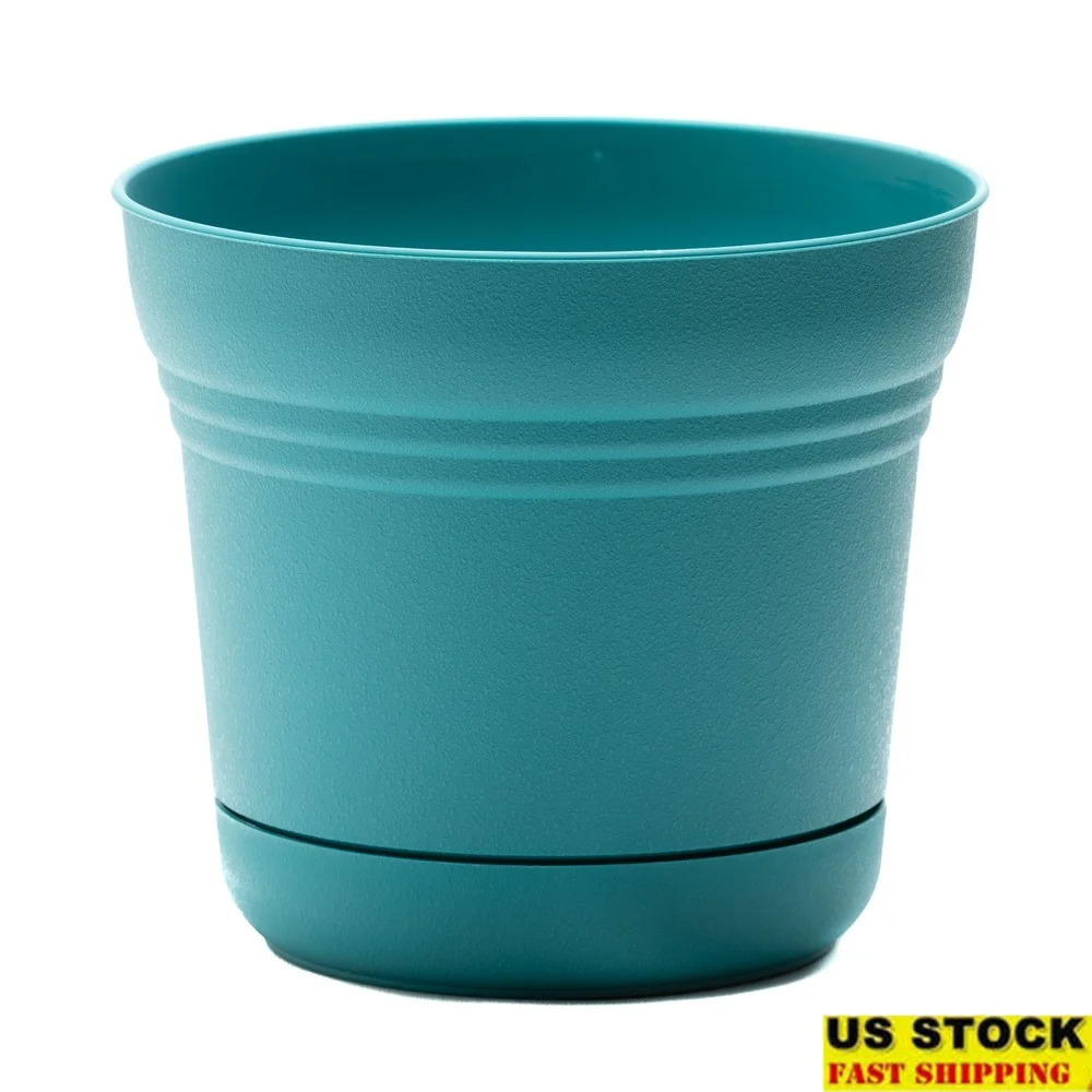 12in Round Resin Planter with Saucer Durable UV Resistant Weatherproof Planter with Drainage Holes Indoor Outdoor Plants Garden