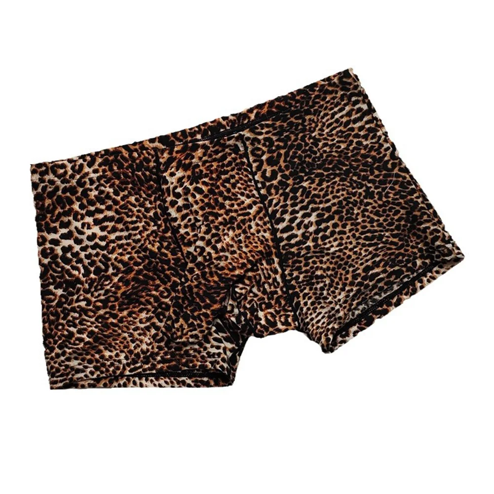 Men Leopard Print Boxer Underwear U Pouch Briefs Low Waist Short Panties Soft Elasticity Underpants Casual Breath Lingerie