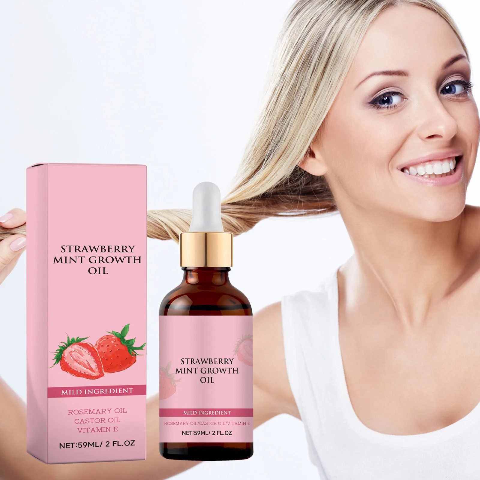 Strawberry Mint Hair Care Hair Growth Oil Natural Essences Oil Strawberry Mint For Thin Dry Damaged 59ml skin care products skin care essence
